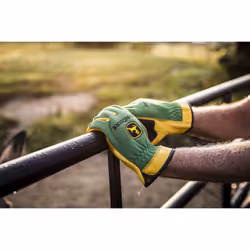 John Deere JD00008-2XL Men's Top Grain Deerskin Leather Driver Gloves  Abrasion Resistant  Tan  Green  Water Resistant  2X-Large
