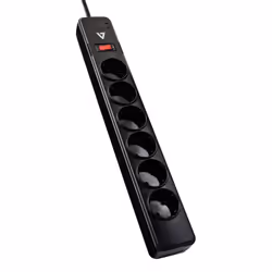 V7 6-Schuko Outlet Home/Office Surge Protector, 1.8m Cord, 1050 Joules, Black, 1050 J, 6 AC outlet(s), Type F, 230 V, 50 Hz, ...
