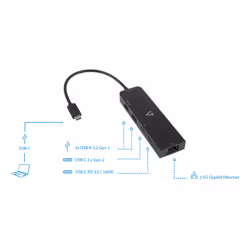 V7 2.5G Ethernet Adapter USB-C Male to USB A Female x 2, USB-C Female x1, RJ45 Female x1 Black - Additional view 8