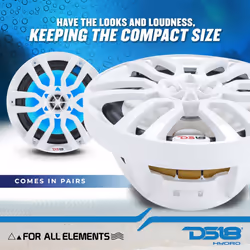 DS18 Hydro NXL-8 - High End Coaxial Speaker Pair - 2-Way Marine Speaker w/Integrated RGB Lights - 375 Watt - 100% UV Stable - Water Resistan