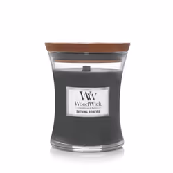 WoodWick Medium Hourglass Candle Evening Bonfire - Premium Soy Blend Wax Pluswick Innovation Wood Wick Made in USA