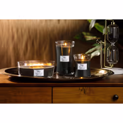 WoodWick Medium Hourglass Candle  Evening Bonfire - Premium Soy Blend Wax  Pluswick Innovation Wood Wick  Made in USA