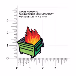 Winks For Days Dumpster Fire Dumpster Embroidered Iron-On Patch (Dumpster Fire - Green)