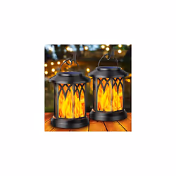 KOOPER Solar Lights Outdoor Garden, 2 Pack Hanging Solar Garden Lanterns with Realistic Flickering Flame LED, Waterproof Flam ...