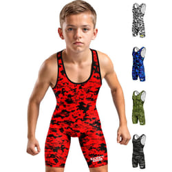 Exxact Sports Digital Camouflage Youth Wrestling Singlet For Boys  Premium Powerlifting Singlet  Kids Wrestling Singlets For Training (YL  Red Camo)