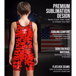 Exxact Sports Digital Camouflage Youth Wrestling Singlet For Boys  Premium Powerlifting Singlet  Kids Wrestling Singlets For Training (YL  Red Camo)