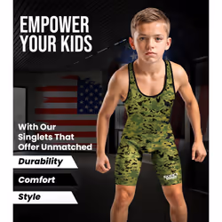 Exxact Sports Digital Camouflage Youth Wrestling Singlet For Boys  Premium Powerlifting Singlet  Kids Wrestling Singlets For Training (YL  Green Camo)