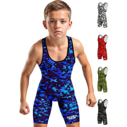 Exxact Sports Digital Camouflage Youth Wrestling Singlet For Boys  Premium Powerlifting Singlet  Kids Wrestling Singlets For Training (YM  Blue Camo)