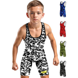 Exxact Sports Digital Camouflage Youth Wrestling Singlet For Boys  Premium Powerlifting Singlet  Kids Wrestling Singlets For Training (YL  White/Black