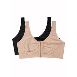Fruit of the Loom Women's Front Close Builtup Sports Bra  Sand/Black 2-Pack  46