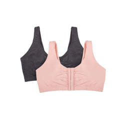 Fruit of the Loom Women's Front Close Builtup Sports Bra  Blushing Rose/Charcoal Heather 2-Pack  38