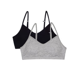 Fruit of the Loom Girls' Bra with Removable Cookies  2-Pack  Black Hue/Heather Grey  36