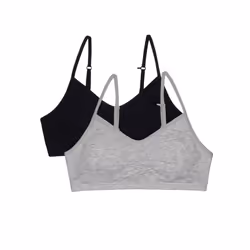 Fruit of the Loom Girls' Bra with Removable Cookies 2-Pack Black Hue/Heather Grey 38