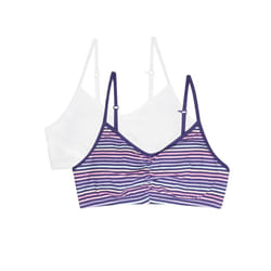 Fruit of the Loom Girls' Bra with Removable Cookies  2-Pack  Happy Stripe/White  28