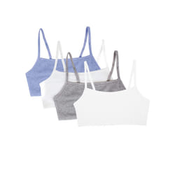 Fruit of the Loom Women's Spaghetti Strap Cotton Pullover Sports Bra  Heather Grey/White/White/Blue Heather 4-Pack  40