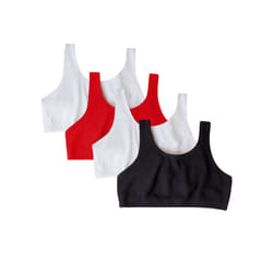 Fruit of the Loom Women's Built Up Tank Style Sports Bra Fashion Colors  Black/White/White/Red 4-pack  42