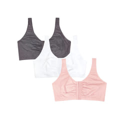 Fruit of the Loom Women's Front Closure Cotton Bra  Blushing Rose/Charcoal/White 3-Pack  48