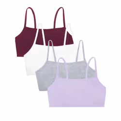 Fruit of the Loom Women's Spaghetti Strap Cotton Pullover Sports Bra Value Pack Purple/White/Lilac/Grey