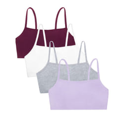Fruit of the Loom Women's Spaghetti Strap Cotton Pullover Sports Bra Value Pack  Purple/White/Lilac/Grey