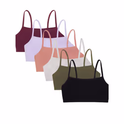 Fruit of the Loom Women's Spaghetti Strap Cotton Pullover Sports Bra Value Pack Black/Heather Grey/Olive/Purple/Lilac/Dusk