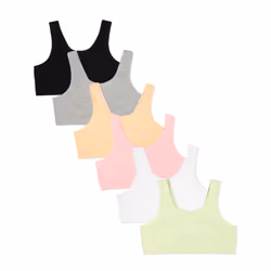 Fruit of the Loom Girls' Big Multi Cotton Built-Up Stretch Sports Bra Available in 6 Packs Lentil/Mango/Pink Camo/Grey Heath ...