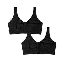 Fruit of the Loom Women's Front Close Sports Bra-Cotton Blend  Easy Fit & Built-Up Support  Black  46