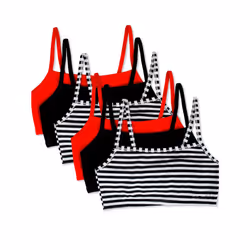 Fruit of the Loom Women's Spaghetti Strap Cotton Pullover Sports Bra Value Pack Stripe/Stripe/Black/Black/Red/Red