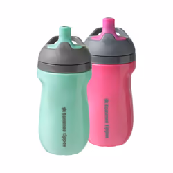 Tommee Tippee Insulated Sporty Bottle  9oz  No Spill Toddler Water Bottle For 12 months +  Two-Piece Valve Helps Stop Spills  ...