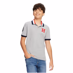 Tommy Hilfiger Boys' Short Sleeve Matt Polo Shirt  TH Grey Heather  12