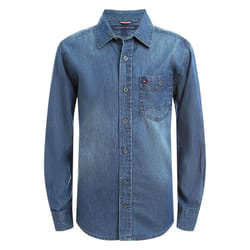 Tommy Hilfiger Boys' Long Sleeve Woven Button-Down Shirt  Maxwell Deni