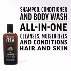 American Crew Shampoo  Conditioner & Body Wash for Men  3-in-1  Tea Tree Scent  3.3 Fl Oz