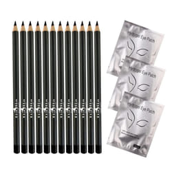 Italia Deluxe 12 pcs Eyeliner Pencil  Ultra Fine  Creamy  High-pigmented  Long-lasting + 3 pair Hydrogel Eye Patch for Lash Extensions (Blac