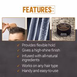 Woody's Flexible Hold Headwax Pomade for Men  High Shine  Natural Beeswax  Workable Styling Wax  Travel-Size  2 Oz