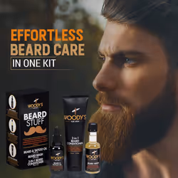 Woody's Beard Stuff 3 Piece Kit, Beard & Tattoo Oil, Wash, 2 in 1 Faci