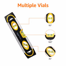 Amazon Basics 9-inch Easy to Use Magnetic Torpedo Level and Ruler  with 180/90/45 Degree Bubbles  Black  Yellow