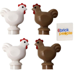 LEGO City: 4 x Super Rare Chicken/Rooster Mini Figures  2 x White and 2 x Tan