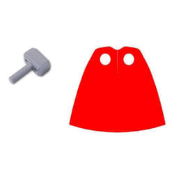 LEGO Parts: Thor's Hammer (Mjlnir) and Red Cape (Spongy) - Very Small