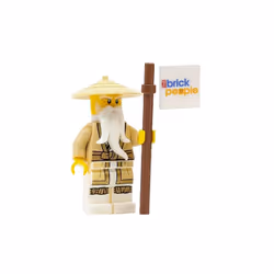 LEGO Ninjago: Sensei Wu Minifigure with Battle Staff Tan Robes and Braided Ponytail