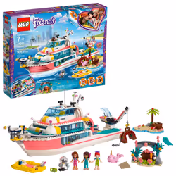 LEGO Friends Rescue Mission Boat 41381 Toy Boat Building Kit with Mini Dolls and Toy Sea Creatures Rescue Playset Includes N ...