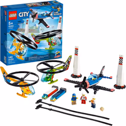 LEGO City Air Race 60260 Flying Helicopter Toy  Features 2 Ripcord Helicopters  Stunt Plane Aircraft Toy  2 Pylons  Plus Rivera  Xtreme and Vitarush P