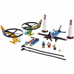 LEGO City Air Race 60260 Flying Helicopter Toy  Features 2 Ripcord Helicopters  Stunt Plane Aircraft Toy  2 Pylons  Plus Rivera  Xtreme and Vitarush P