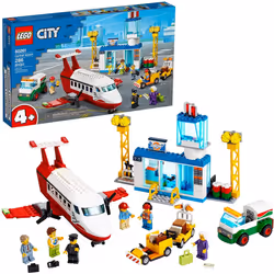 LEGO City Central Airport 60261 Building Toy  with Passenger Charter Plane  Airport Building  Fuel Tanker  Baggage Truck  Cargo and 6 Minifigures  Gre