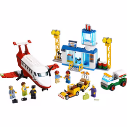 LEGO City Central Airport 60261 Building Toy  with Passenger Charter Plane  Airport Building  Fuel Tanker  Baggage Truck  Cargo and 6 Minifigures  Gre