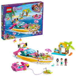 LEGO Friends Party Boat 41433 Including LEGO Friends Emma  Andrea and Ethan Mini-Doll Figures  Beach Store and Flamingo Party Boat  Great Summer Toy f