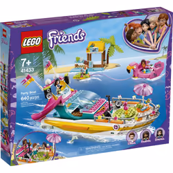 LEGO Friends Party Boat 41433 Including LEGO Friends Emma  Andrea and Ethan Mini-Doll Figures  Beach Store and Flamingo Party Boat  Great Summer Toy f