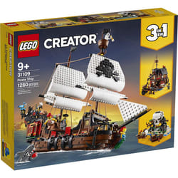 LEGO Creator 3in1 Pirate Ship 31109 Building Set - Toy Ship with Inn  Skull Island  Featuring 4 Minifigures  Shark Figure  Gift for Kids  Boys  and Gi