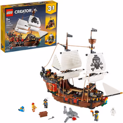 LEGO Creator 3in1 Pirate Ship 31109 Building Set - Toy Ship with Inn  Skull Island  Featuring 4 Minifigures  Shark Figure  Gift for Kids  Boys  and Gi