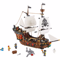 LEGO Creator 3in1 Pirate Ship 31109 Building Set - Toy Ship with Inn  Skull Island  Featuring 4 Minifigures  Shark Figure  Gift for Kids  Boys  and Gi