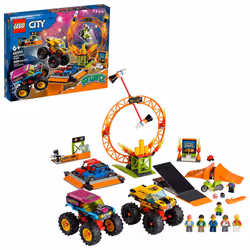 LEGO City Stunt Show Arena 60295 Building Toy Set with 2 Monster Trucks 2 Collapsible Cars a Flywheel-Powered Stunt Bike L ...