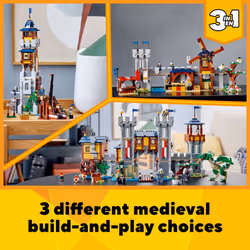 LEGO Creator 3in1 Medieval Castle Toy to Tower or Marketplace 31120  with Skeleton  Dragon Figure  3 Minifigures and Catapult